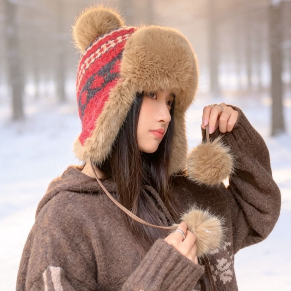 Stylish Polyester Knitted Trap - Trapper Hat Ear Flap ulasan dan harga