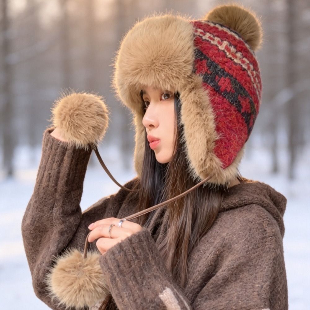 Stylish Polyester Knitted Trap - Trapper Hat Ear Flap ulasan dan harga