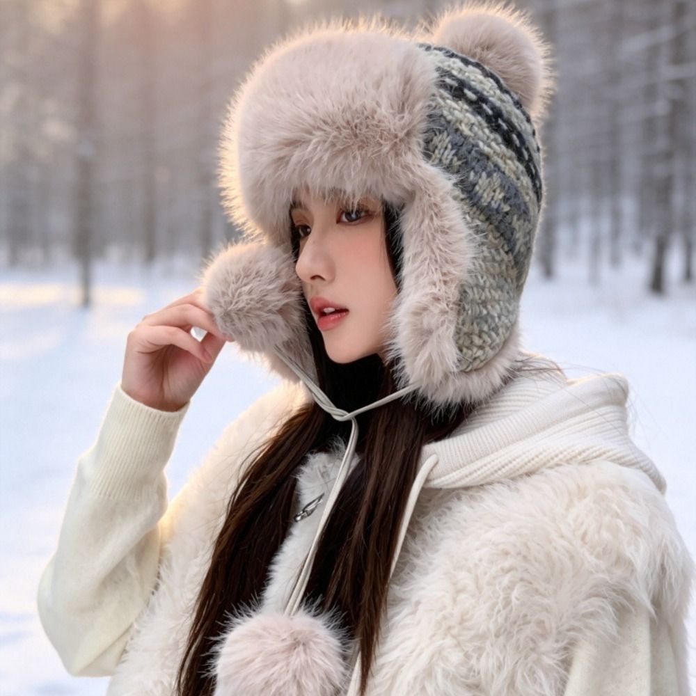 Stylish Polyester Knitted Trap - Trapper Hat Ear Flap ulasan dan harga