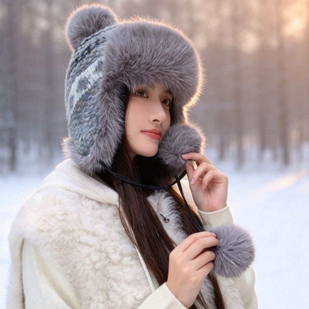 Stylish Polyester Knitted Trap - Trapper Hat Ear Flap ulasan dan harga