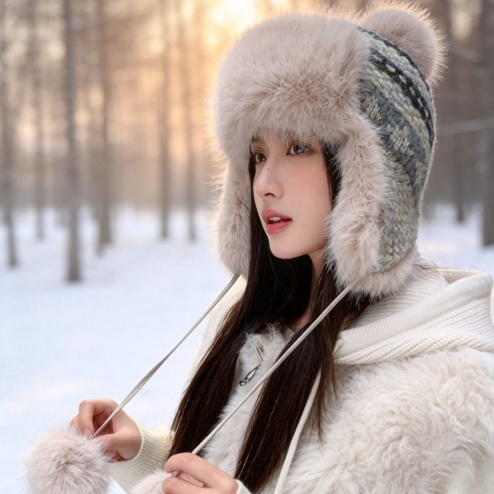 Stylish Polyester Knitted Trap - Trapper Hat Ear Flap ulasan dan harga