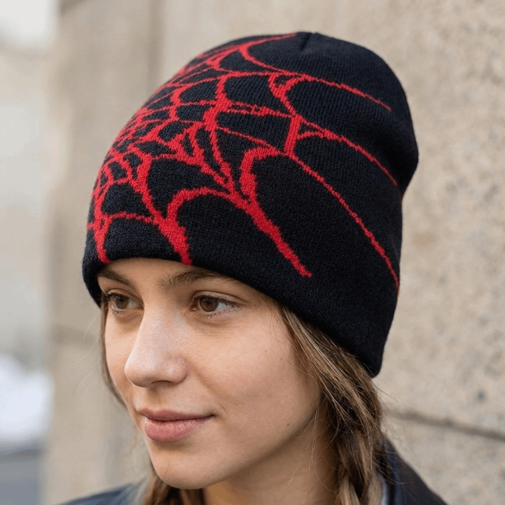 Gothic Soft Spider Web Pattern - Beanie Cuffed Knit ulasan dan harga